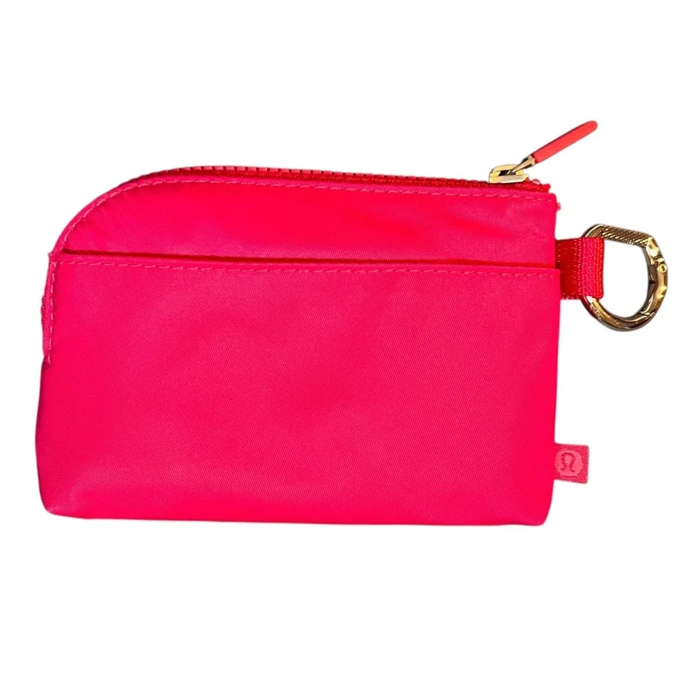 Lululemon Zip Card Pouch Keychain Wallet Hot Pink Neon Coin Purse Card Holder